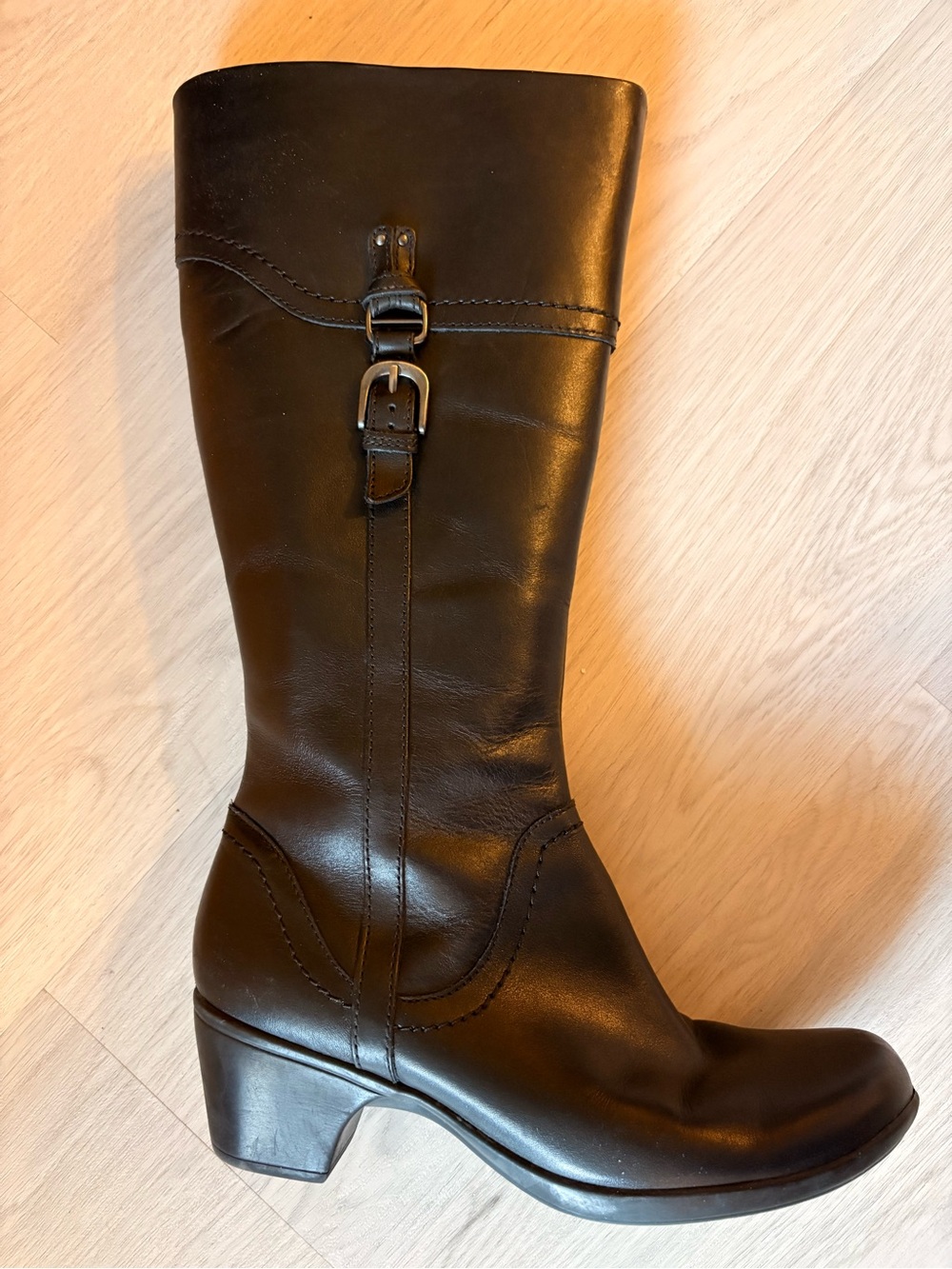 Clarks Black Leather Mid-Calf Buckle Boots - Picture 3 of 9